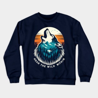 "Inner Wilderness" - A Howling Wolf Silhouette Design Crewneck Sweatshirt